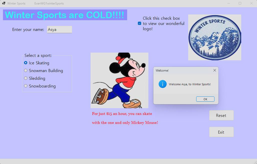 The ad when you select ice skating.