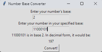 The Python Number Base Converter Program with a valid input entered.